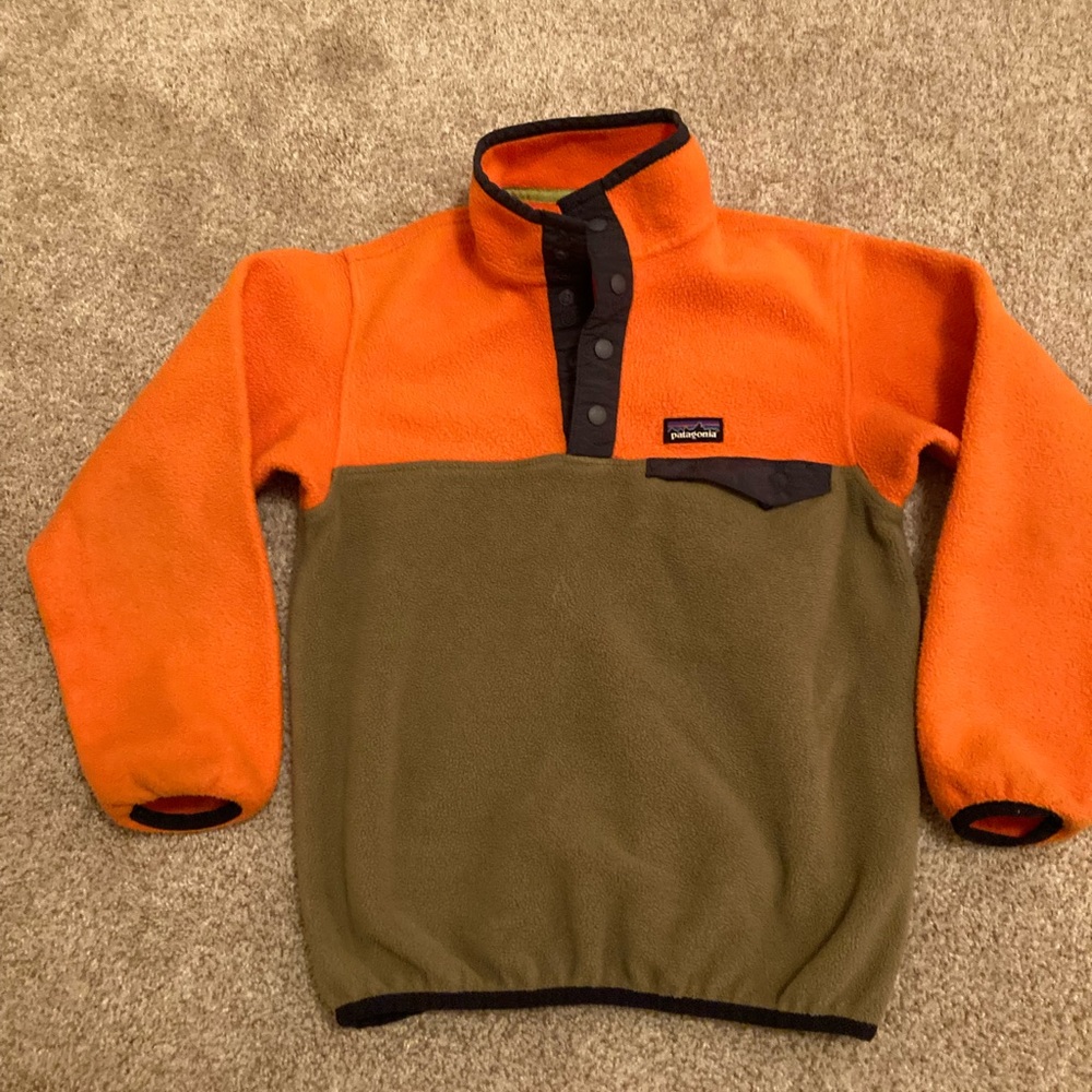 Patagonia Kids Fleece Pullover Jacket - Orange & Olive